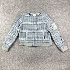 Marrakech Anthropologie Felina Blue Bomber Jacket Womens XL Textured Zip Snap